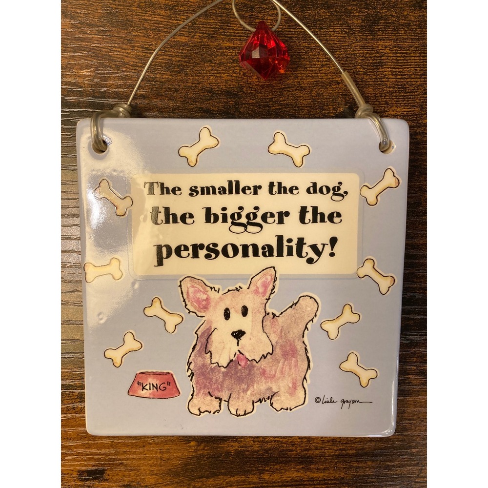Linda Grayson Ceramic Dog Plaque The Smaller the Dog Bigger the Personality Blue